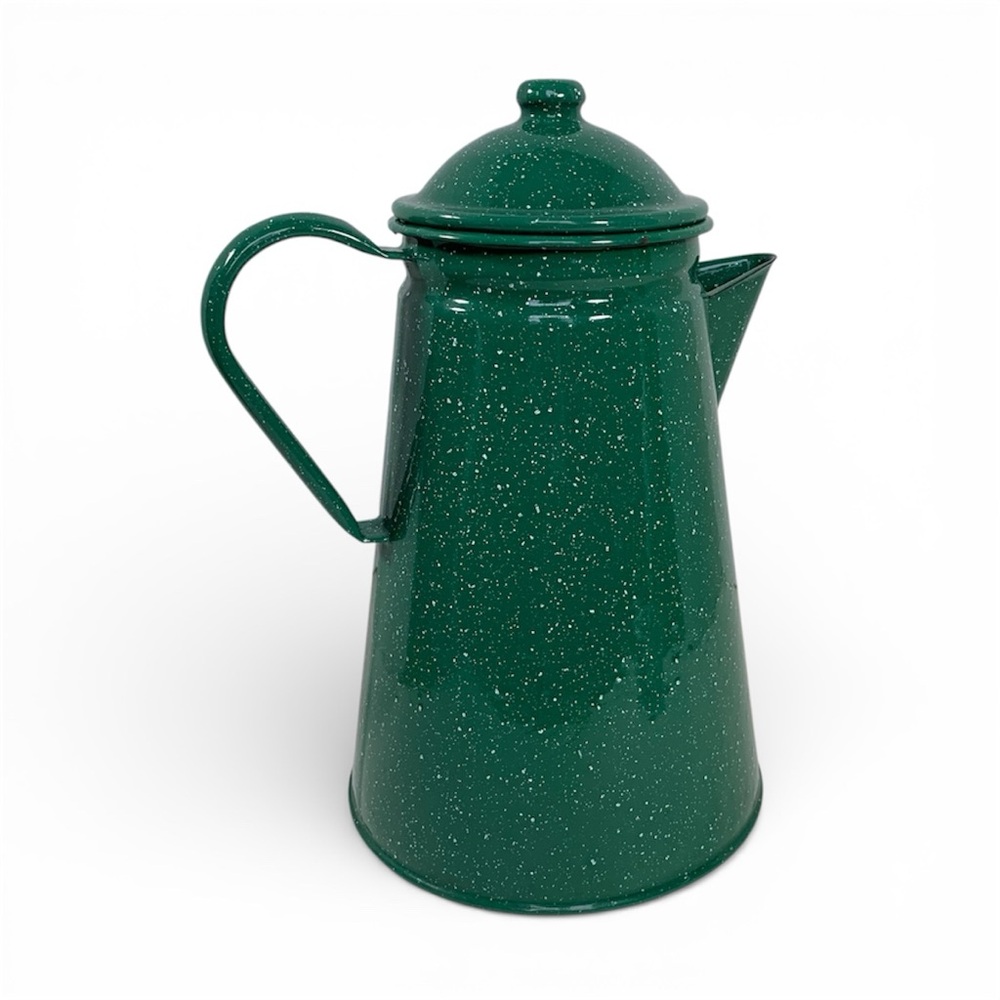 Vintage Enamel Green Speckle Camping Kettle Enamelware Teapot
